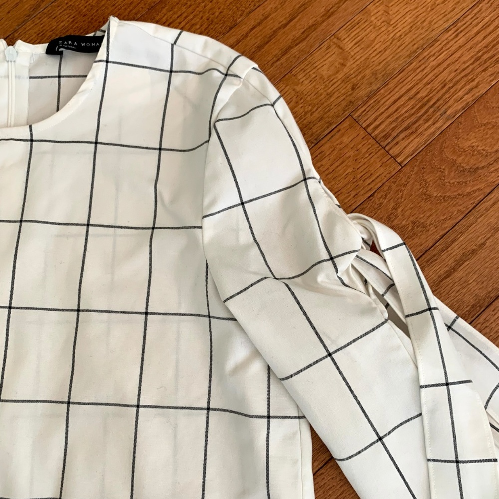 ZARA | White Windowpane Plaid Long sleeve Small - Picture 2 of 7